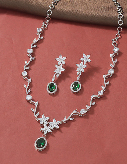 Designer Rhodium Polish Zirconia Necklace Set