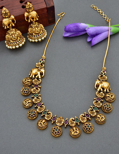 Antiqu Necklace Set With 2 Side Elephant Design