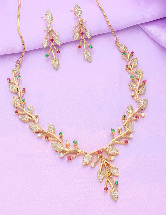 Designer Gold Polish Zirconia Necklace Set