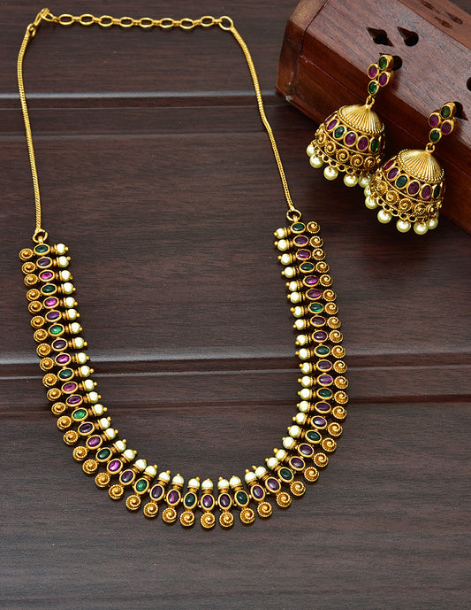 Designer Antique Kempu Necklace Set