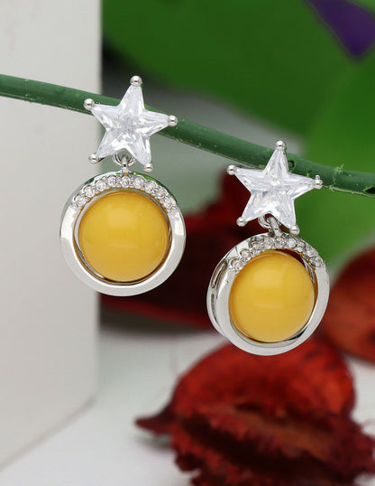 Zircon yellow Beads Star Design Drop Earrings