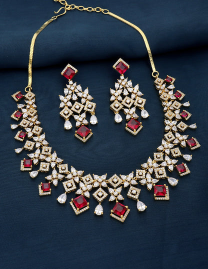Gold Polish Zirconia Ruby Necklace Set