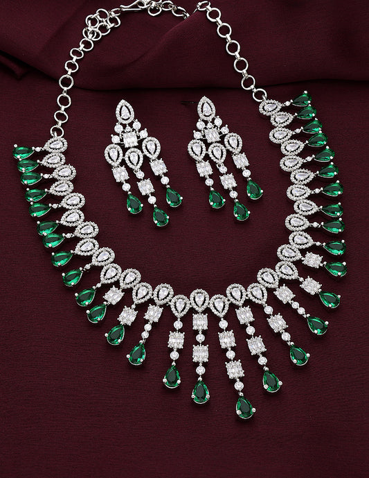 Designer Gold Plated Zirconia Emerald Necklace Set