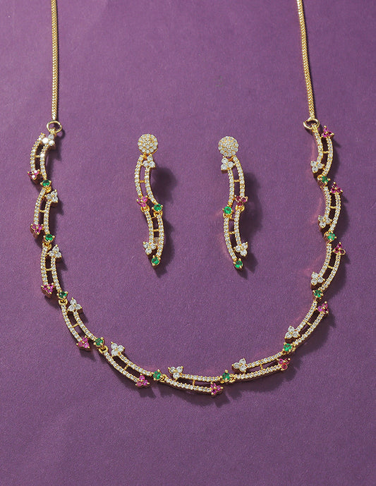 Designer Gold Polish Zirconia Necklace Set
