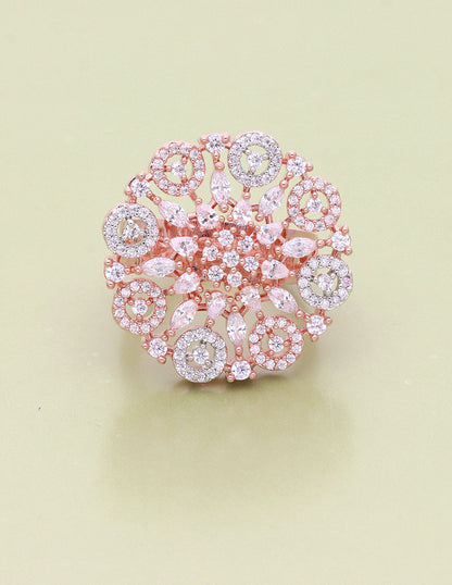 Zirconia Rose White Polish Finger Ring