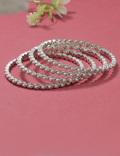Designer Zirconia Rhodium Polish set of 4 Bangles