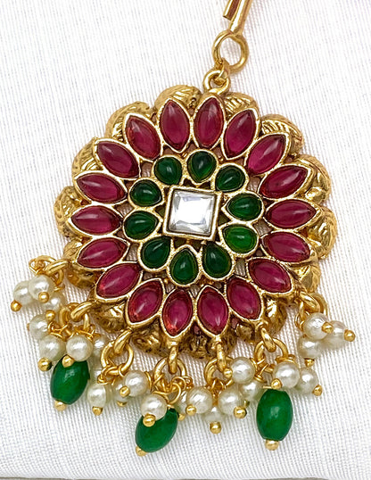 Antique Jadau Kempu Maang Tikka