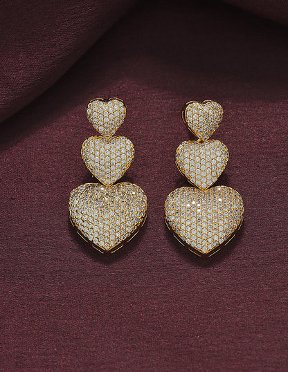 Designer Zirconia Sparkling Triple Heart Earrings