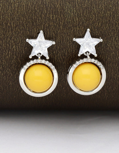 Zircon yellow Beads Star Design Drop Earrings