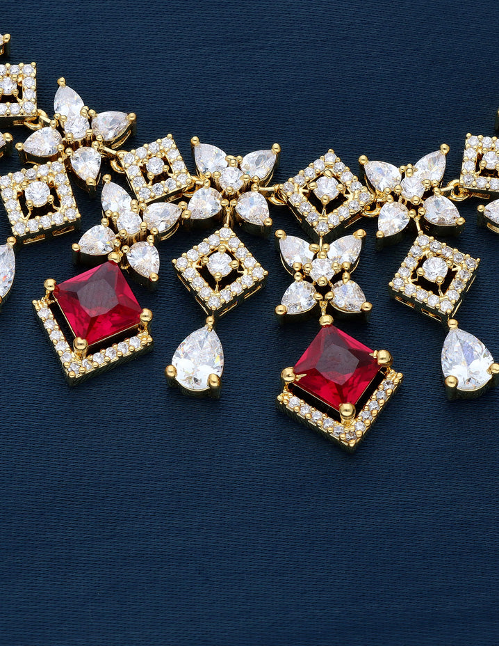 Gold Polish Zirconia Ruby Necklace Set