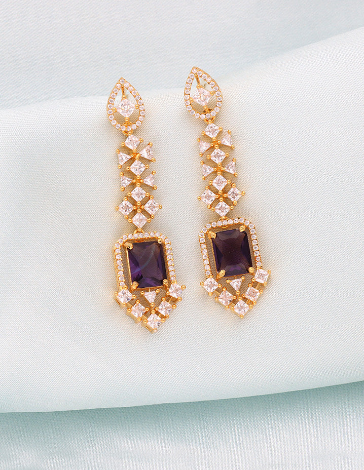 Designer Zirconia Purple Stone Dangler Earrings