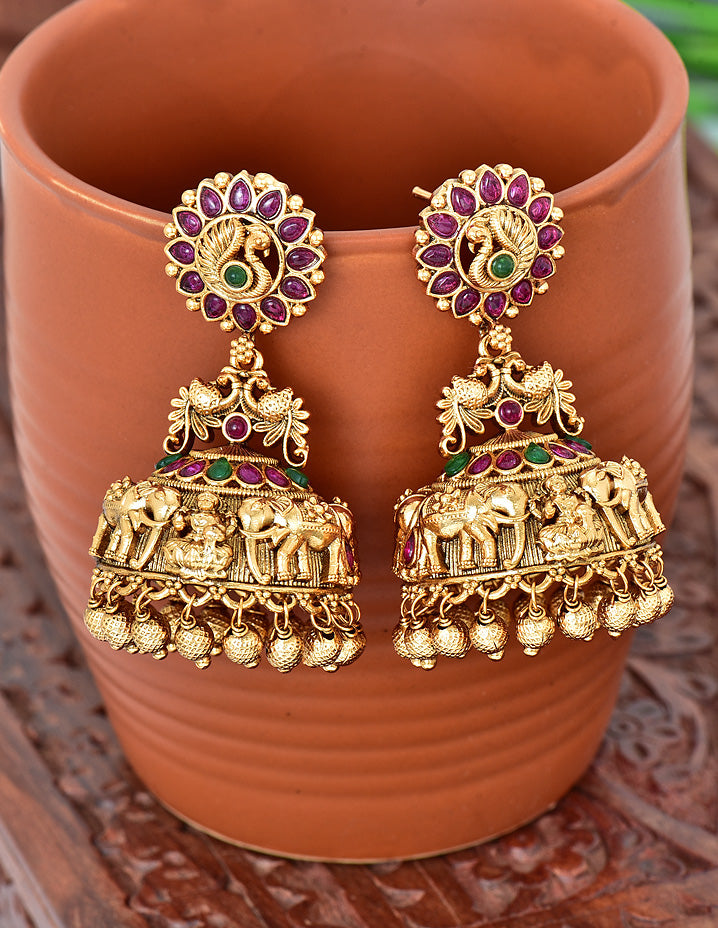Buy Traditional South Indian Jewellery 1 Gram Gold Red Crystal Jhumkas  Earrings Online