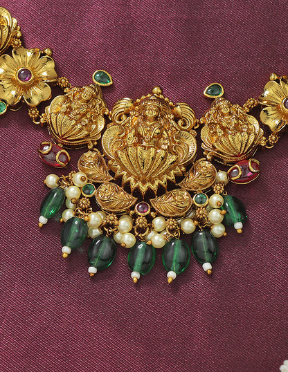 Designer Lakshmi Devi Emerald Matt Kempu Necklace Set