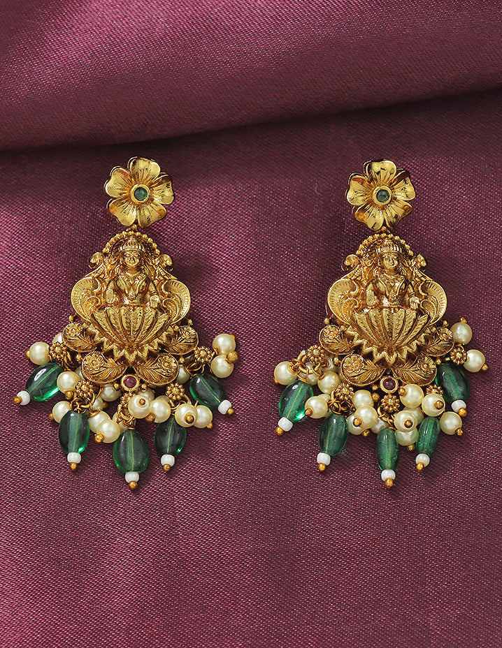 Designer Lakshmi Devi Emerald Matt Kempu Necklace Set