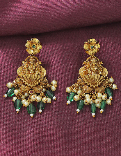 Designer Lakshmi Devi Emerald Matt Kempu Necklace Set