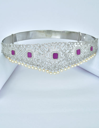 Designer Rhodhium Polish Zirconia Baby Belt Vaddanam – Violet & Purple  Designer Fashion Jewellery
