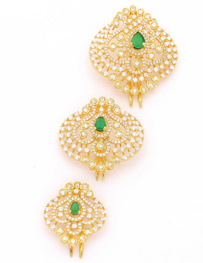 Designer Gold Polish CZ Choti Piece With Emerald Stone