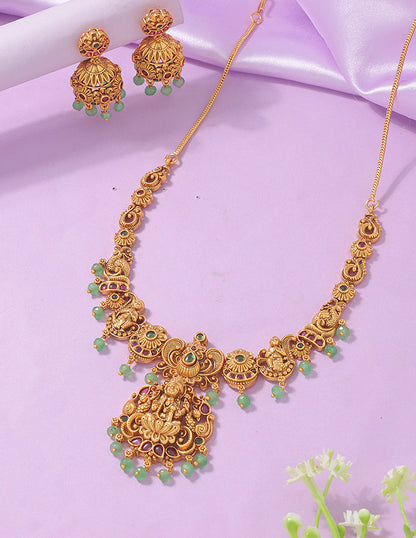 Designer Matt Kempu Lakshmi Devi Necklace Set
