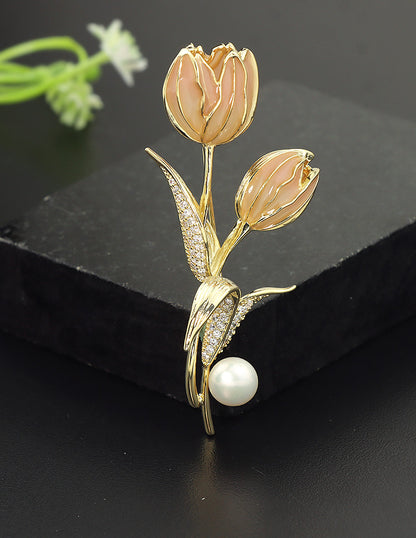 Designer Ceramic Pink Rose Saree Pin