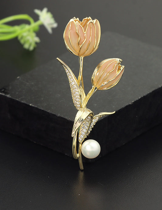 Designer Ceramic Pink Rose Saree Pin