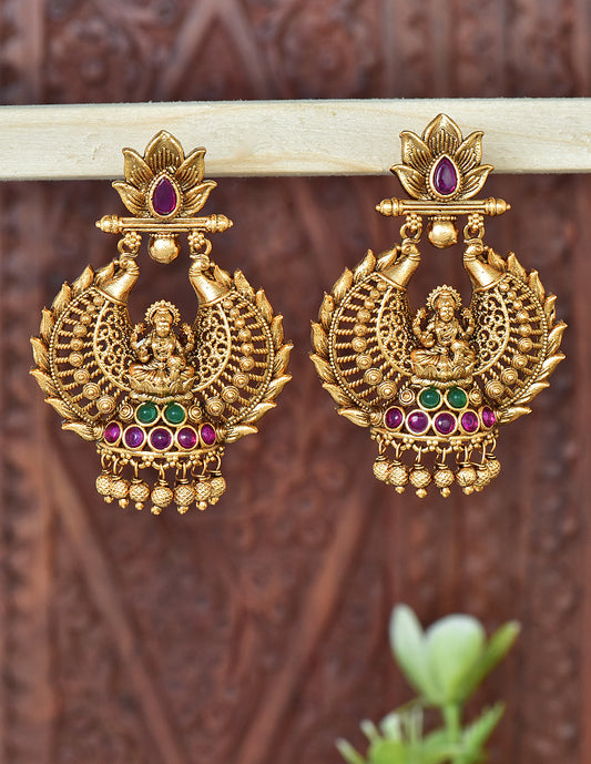 Designer Lakshmi Devi Kempu Chandbali Earrings