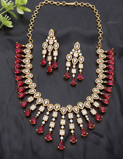 Designer Gold Plated Zirconia Ruby Necklace Set