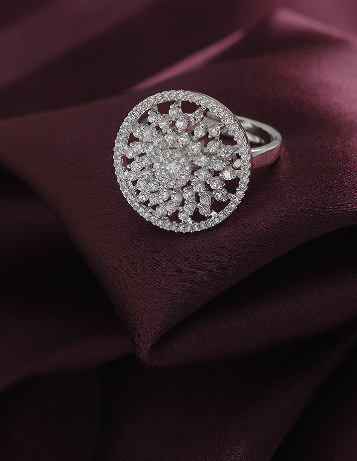 Designer Zirconia Floral Finger Ring