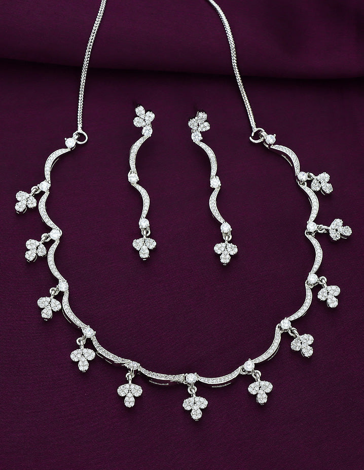 Designer Rhodium Polish Zirconia Necklace Set