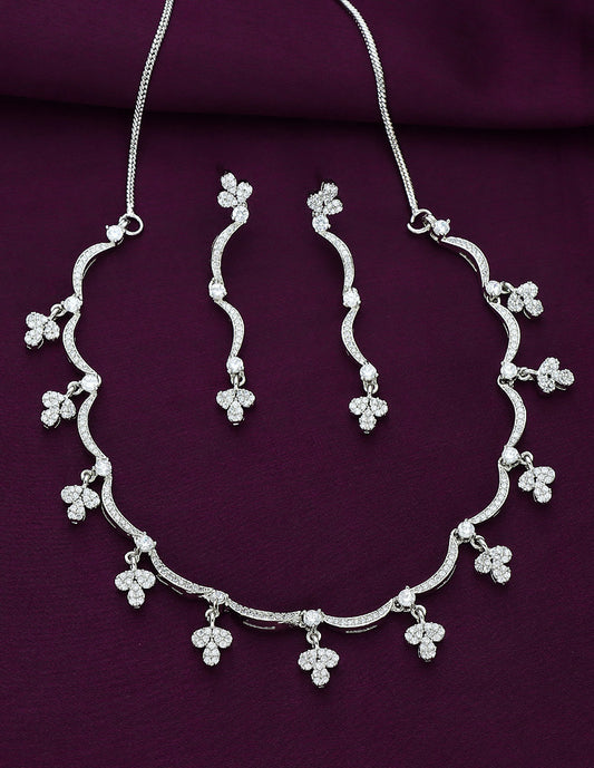 Designer Rhodium Polish Zirconia Necklace Set