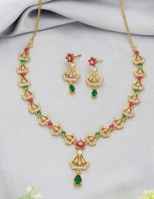 Floral Design Gold Zirconia Necklace Set