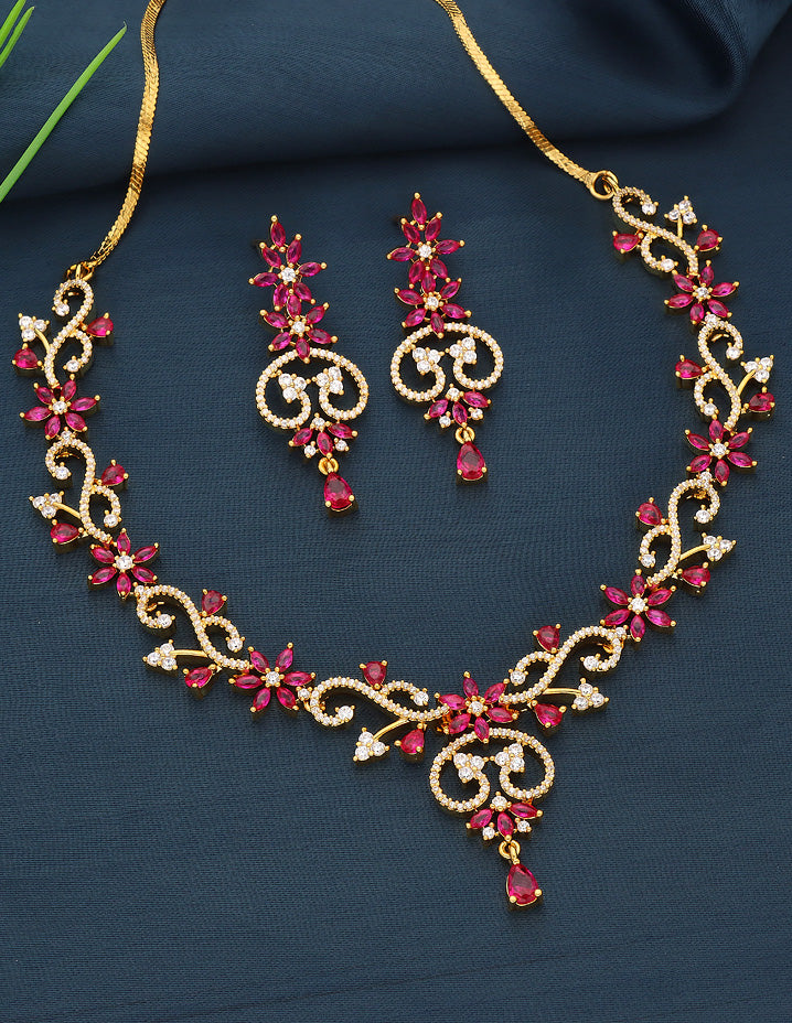 Buy Flowery Delicate CZ Necklace Set | Tarinika - Tarinika India
