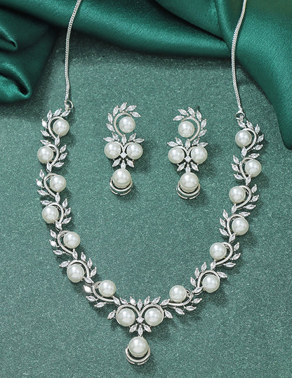 Designer Zirconia Pearl Necklace Set