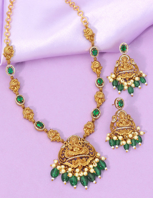 Designer Matt Emerald Necklace Set