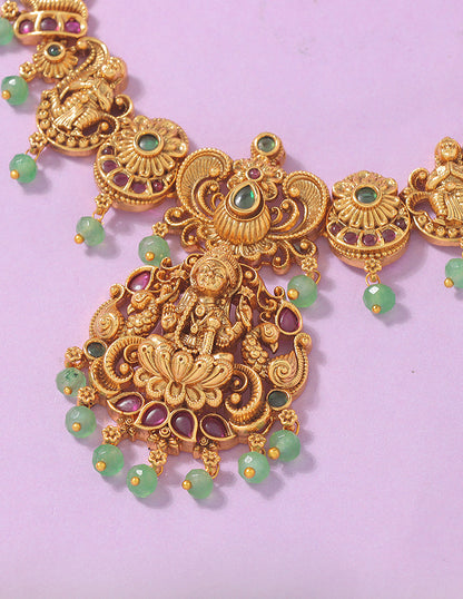Designer Matt Kempu Lakshmi Devi Necklace Set