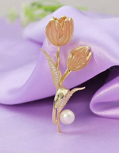 Designer Ceramic Pink Rose Saree Pin