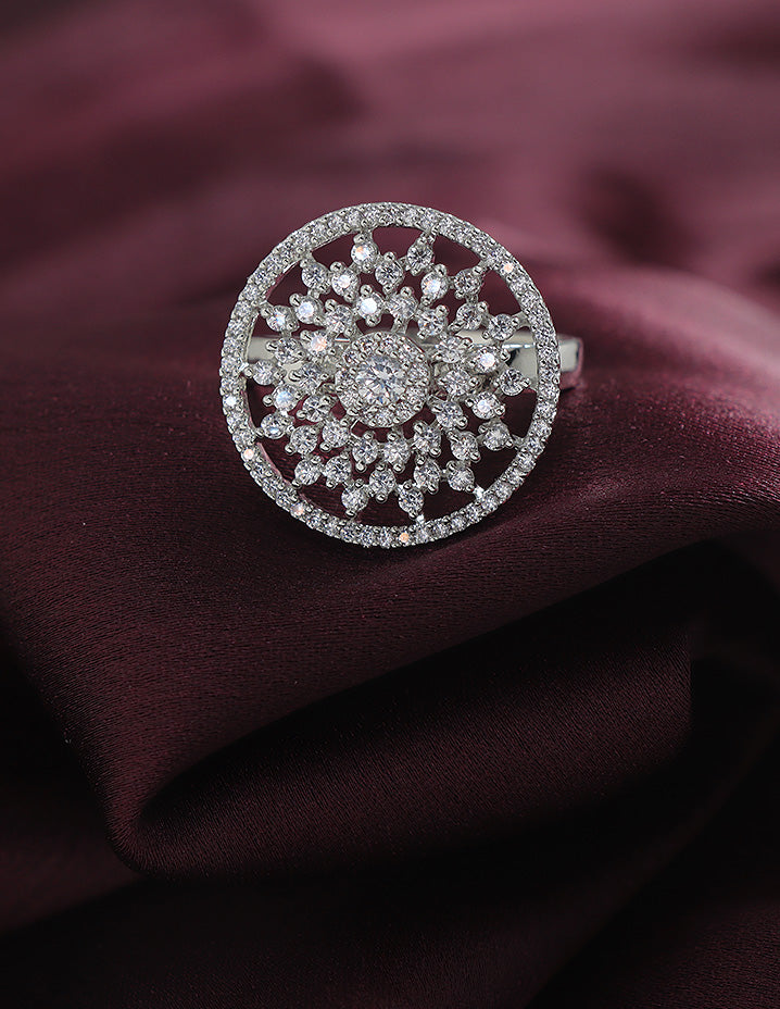 Designer Zirconia Floral Finger Ring