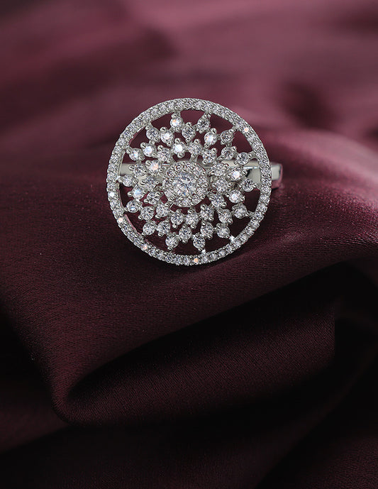Designer Zirconia Floral Finger Ring