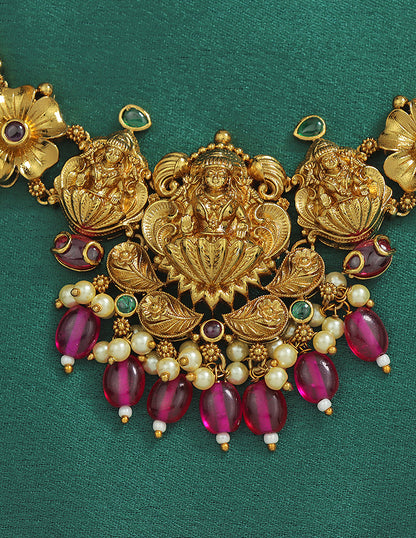 Designer Lakshmi Devi Ruby Matt Kempu Necklace Set