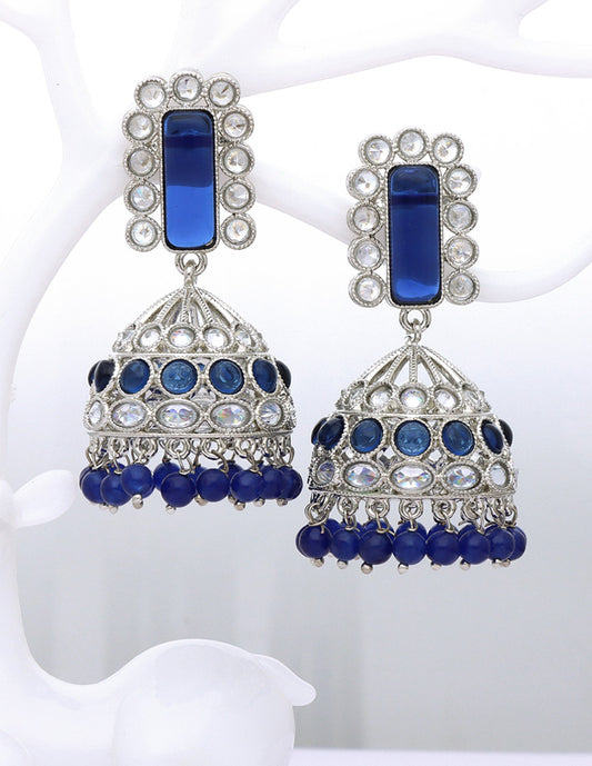 Designer Rhodium Polish Navy Blue Color Fancy Earrings
