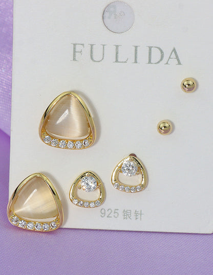Designer Glam Triad Stud Earrings