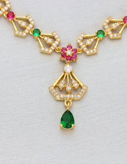 Floral Design Gold Zirconia Necklace Set