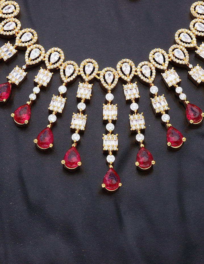 Designer Gold Plated Zirconia Ruby Necklace Set