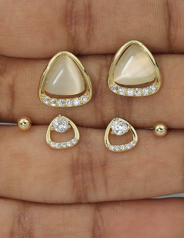 Designer Glam Triad Stud Earrings