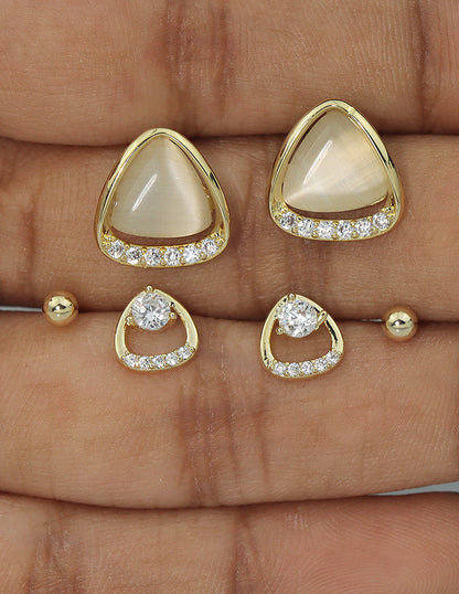 Designer Glam Triad Stud Earrings