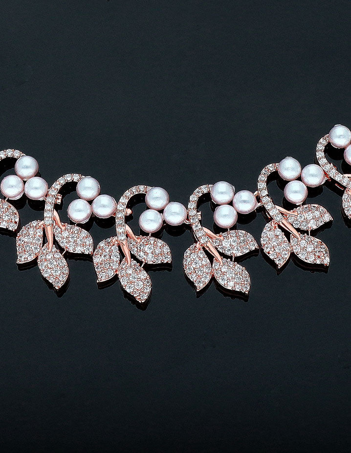 Rose Gold Polish Pearls Zirconia Necklace Set
