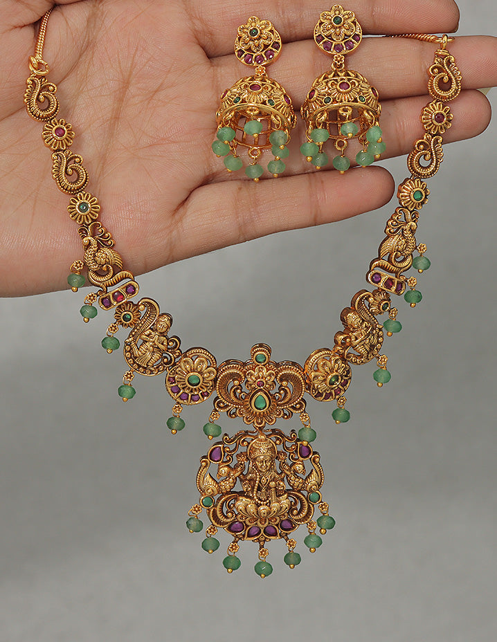 Designer Matt Kempu Lakshmi Devi Necklace Set