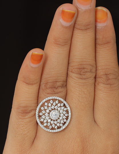 Designer Zirconia Floral Finger Ring