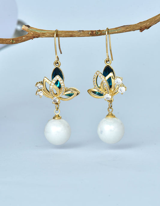 Zircon Mother Of Pearls Fancy Drop Earrings