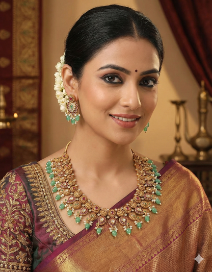 Designer Elegant Mango Shaped Matt Kempu Necklace Set