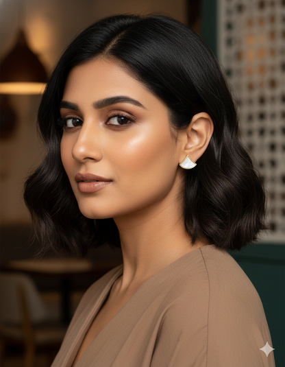 Designer Ivory Fan Shell Stud Earrings